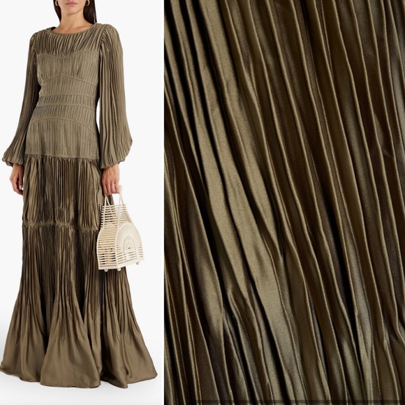 Jonathan Simkhai Malia Pleated Maxi Dres | Size 0 | XS | Olive/Moss | NWT - Picture 3 of 6